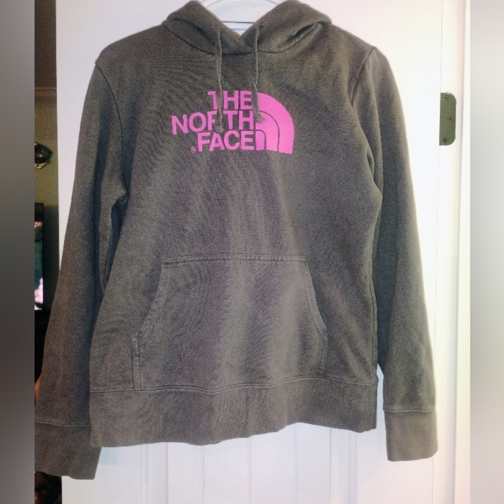 The North Face Gray Hoodie with Pink Logo Sz M